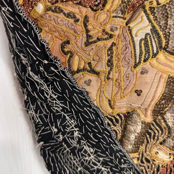 Antique Burmese Kalaga Embroidered Hand Sewn Elephant Tapestry Flawed - Picture 12 of 12